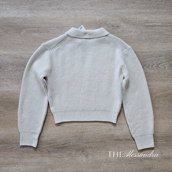 H&M Rib Knit Collared Sweater Long Sleeve Cropped Cream Size Small New With Tags - Picture 11 of 17
